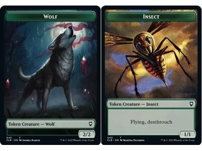 Wolf Token  (G 2/2) // Insect Token (G 1/1 with flying and deathtouch)