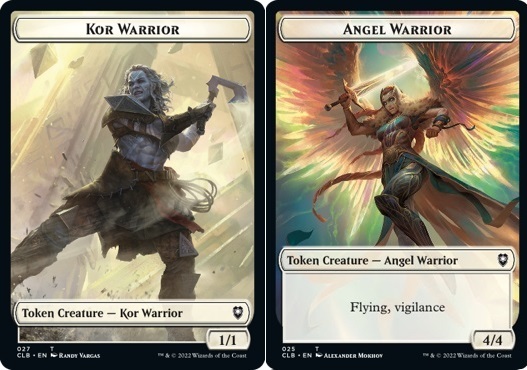 Kor Warrior Token (W 1/1) //  Angel Warrior Token (W 4/4 with flying and vigilance)
