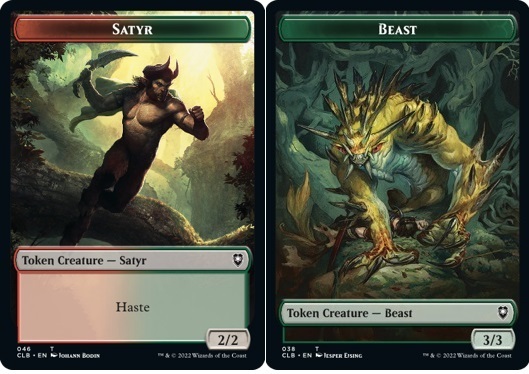 Satyr Token (RG 2/2  with haste) //  Beast Token (G 3/3)