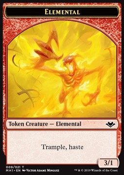 Elemental Token (R 3/1 Trample, haste) // Soldier Token (W 1/1)