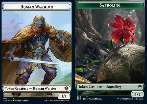 Human Warrior Token (W 1/1) // Saproling Token (G 1/1)