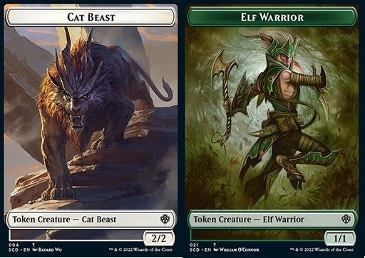 Cat Beat Token (W 2/2) // Elf Warrior Token (G 1/1)