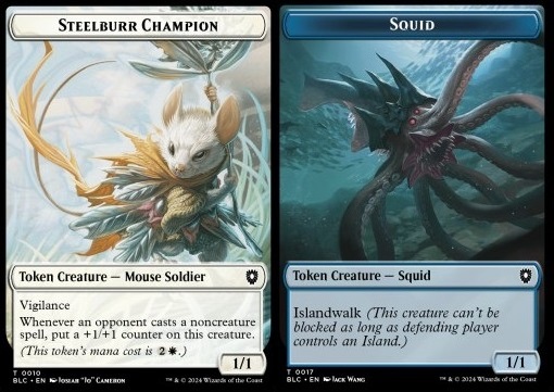 Steelburr Champion Token (W 1/1) // Squid Token (U 1/1)