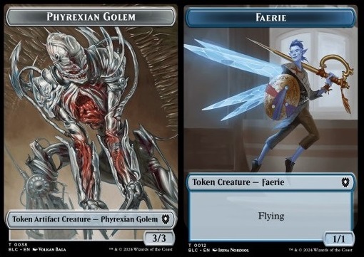 Phyrexian Golem Token (A 3/3) // Faerie Token (U 1/1)
