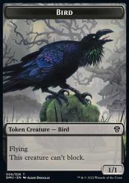 Bird Token (Black 1/1 Flying and "This creature can't block")