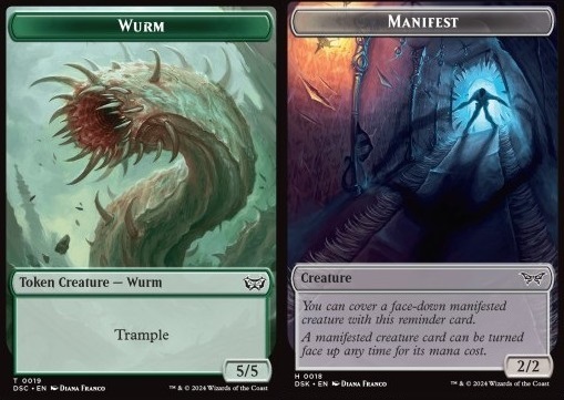 Wurm Token (G 5/5 Trample) // Manifest Token (C 2/2)