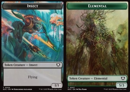 Insect Token (B 1/1 Flying) // Elemental Token (G 5/3)