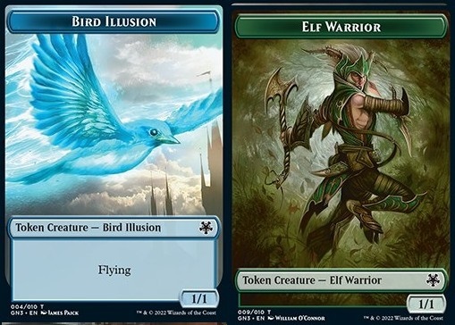 Bird Illusion Token (U 1/1) // Elf Warrior Token (G 1/1)