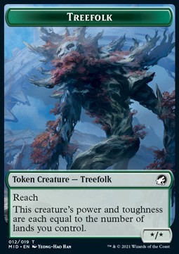 Treefolk Token (G */* Reach) // Human Token (W 1/1)