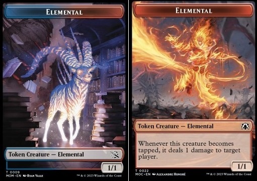 Elemental Token (UR 1/1) // Elemental Token (R 1/1 Tap, Deal damage)