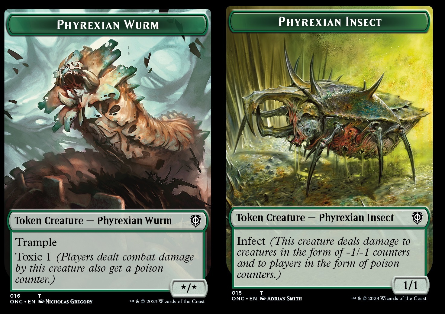 Phyrexian Wurm (G */* Trample) // Phyrexian Insect token(G 1/1 Infect)