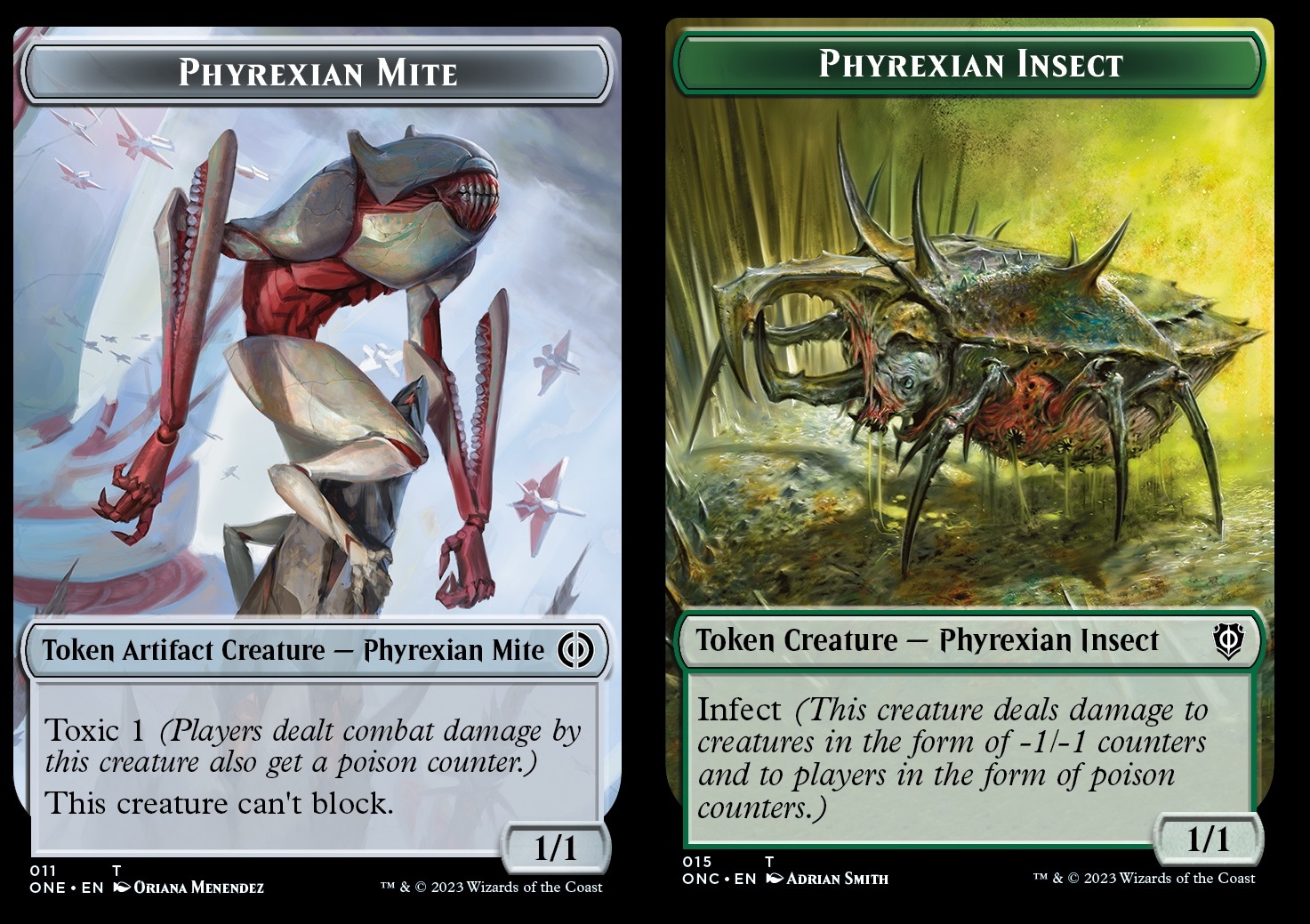 Phyrexian Mite Token (W 1/1 Toxic 1) // Phyrexian Insect Token (G 1/1 infect)