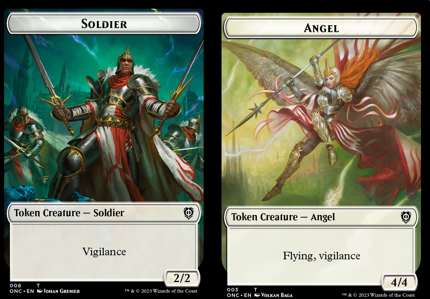 Soldier token (W 2/2, vigilance) // Angel Token (W 4/4 flying/vigilance)