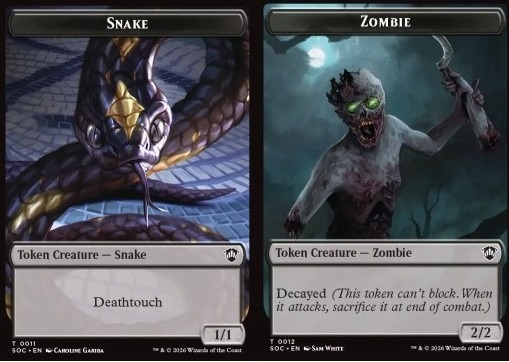 Snake Token (B 1/1) // Zombie Token (B 2/2 Decayed)